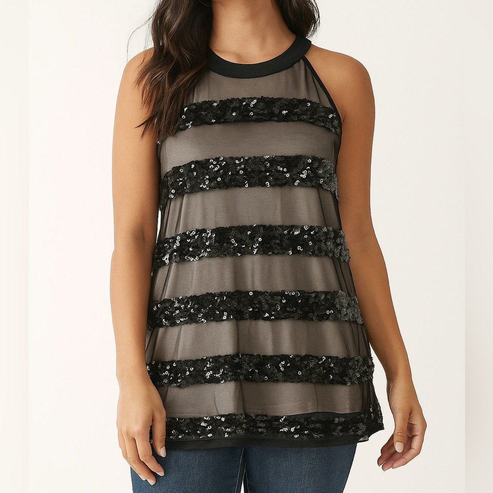 3 for 30 💥 INC International Concepts Sequin Striped Sheer Halter Blouse Nylon